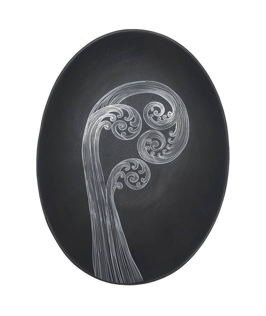 Jo Luping Design - Ponga Frond II White On Charcoal | 24cm Porcelain Bowl