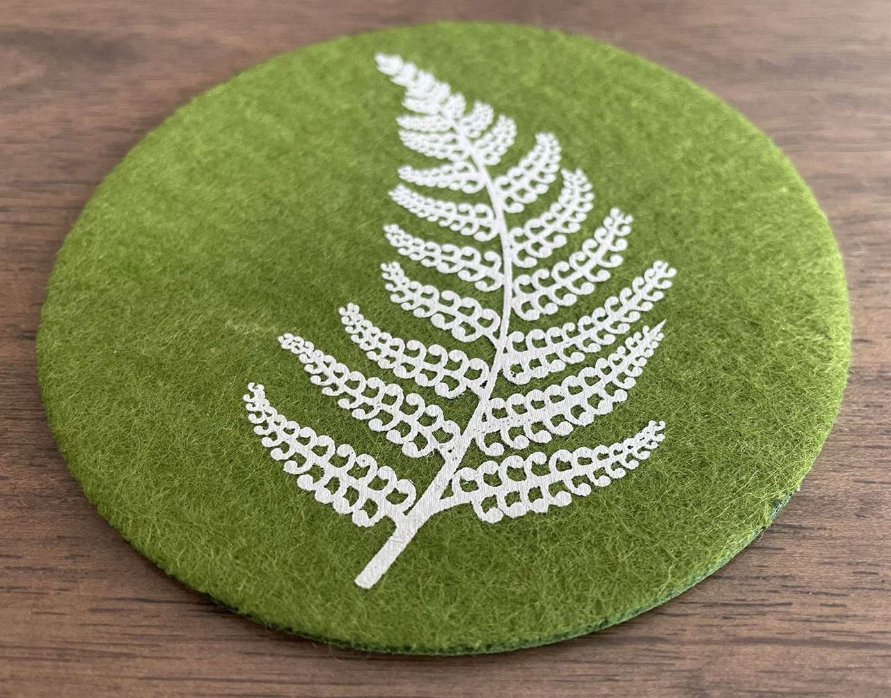 Jo Luping Design - Silver Fern on Green | Ecofelt Coasters