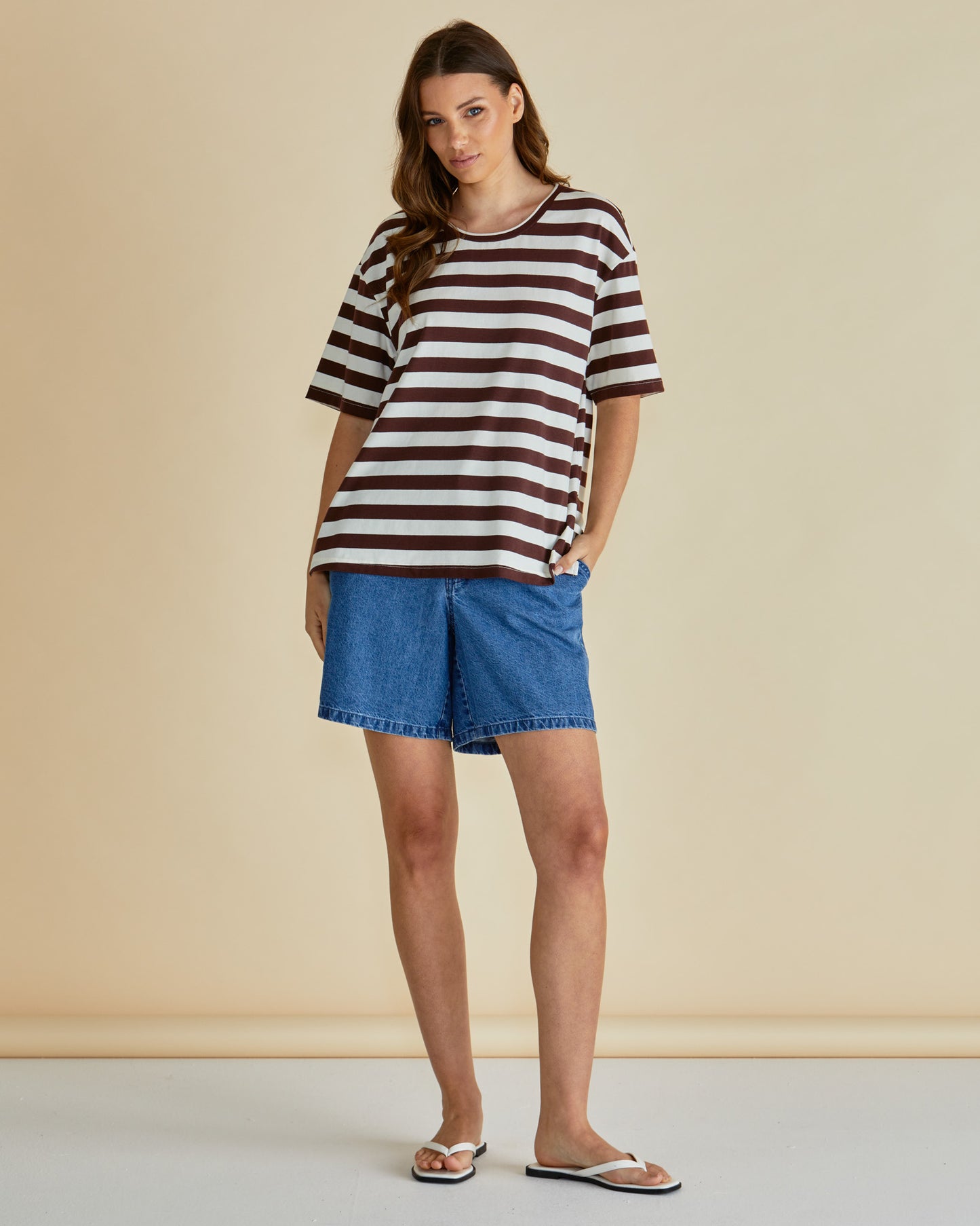Betty Basics Relax Boxy Tee | Brown Stripe