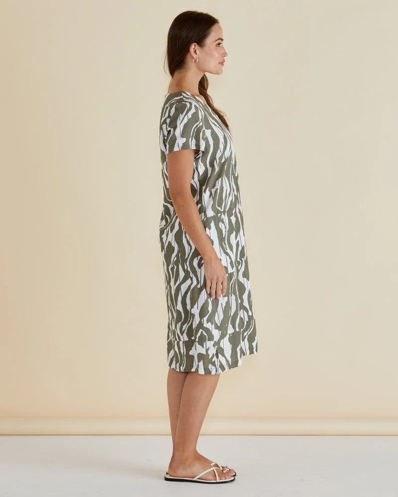 Betty Basics Elwood Dress | Olive Geometric Print