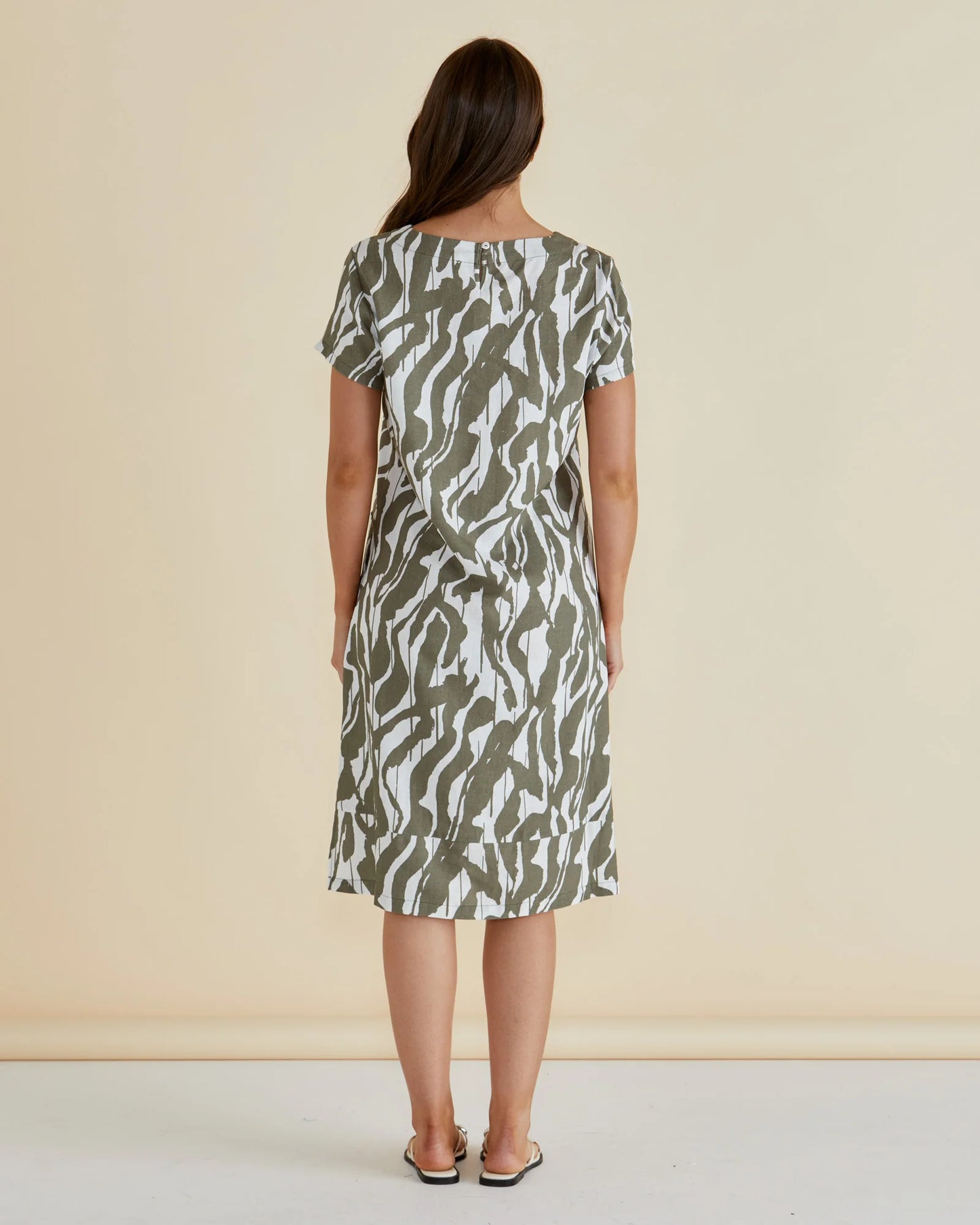 Betty Basics Elwood Dress | Olive Geometric Print