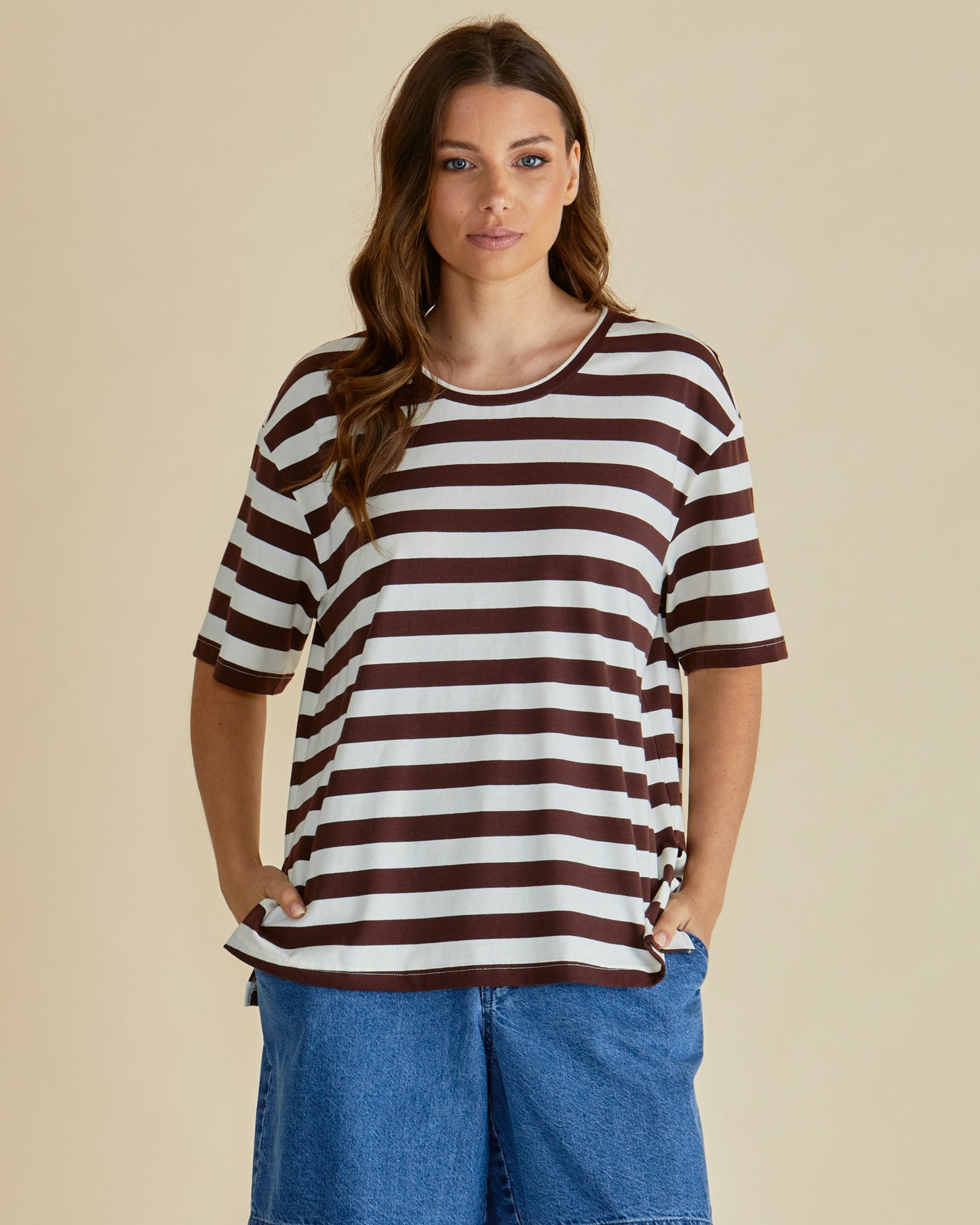 Betty Basics Relax Boxy Tee | Brown Stripe