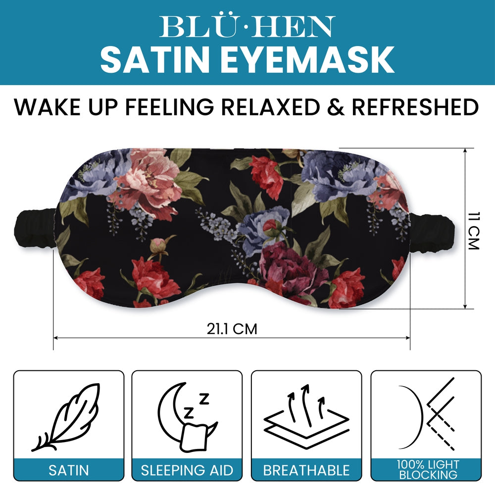 Artico Bluhen - Black Floral Satin Eyemask & Scrunchie Set
