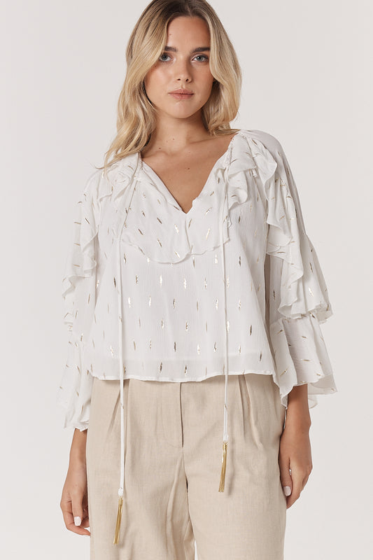 Fate & Becker Delia Ruffle Top | White Gold