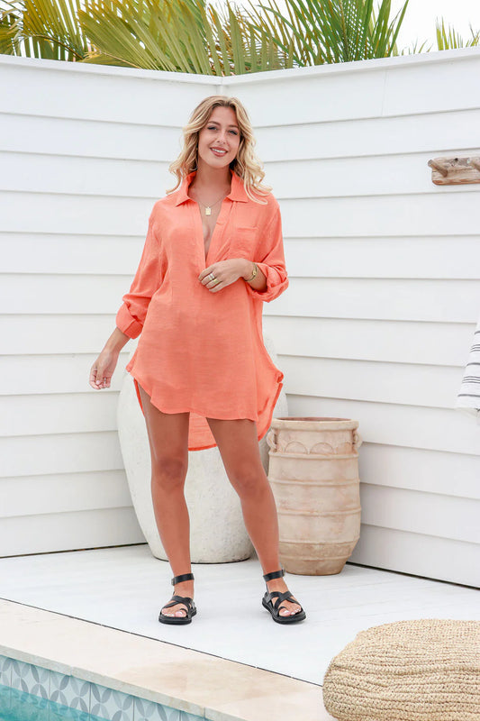 Free Spirit Australia Retreat Shirt Dress | Tangerine