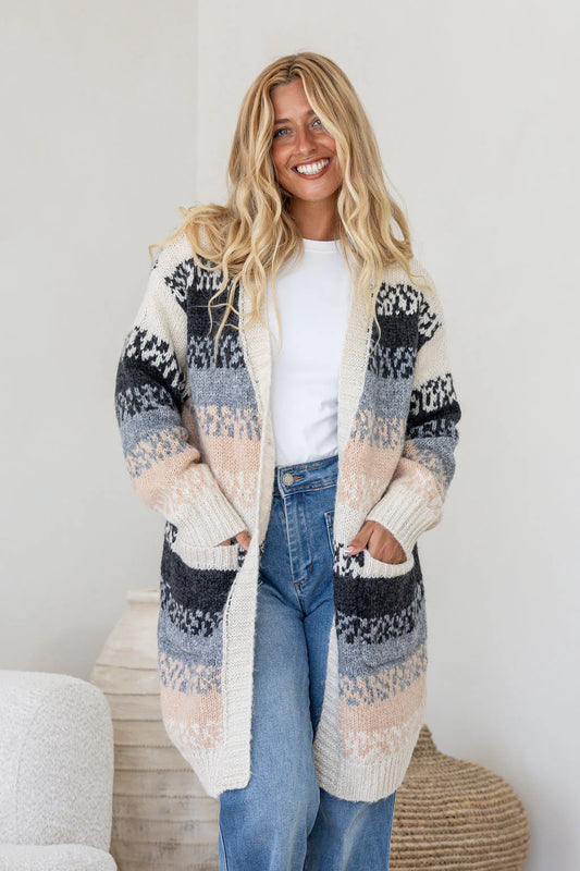 Free Spirit Canyon Cardigan | Grey/Black/Camel