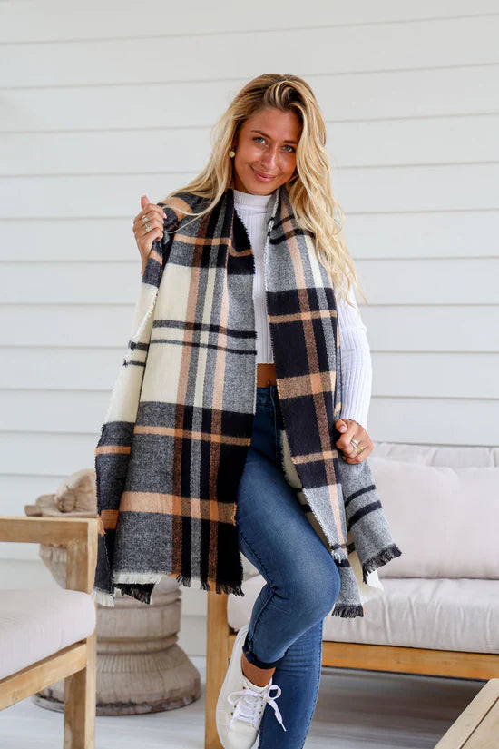 Free Spirit Australia Comfort Scarf | Black/White/Camel