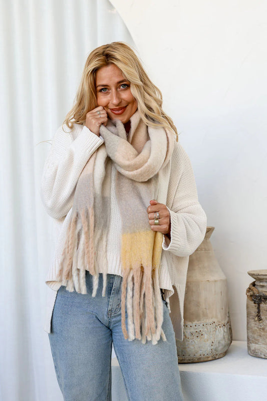 Free Spirit Wrap Scarf | Soft Grey Lemon