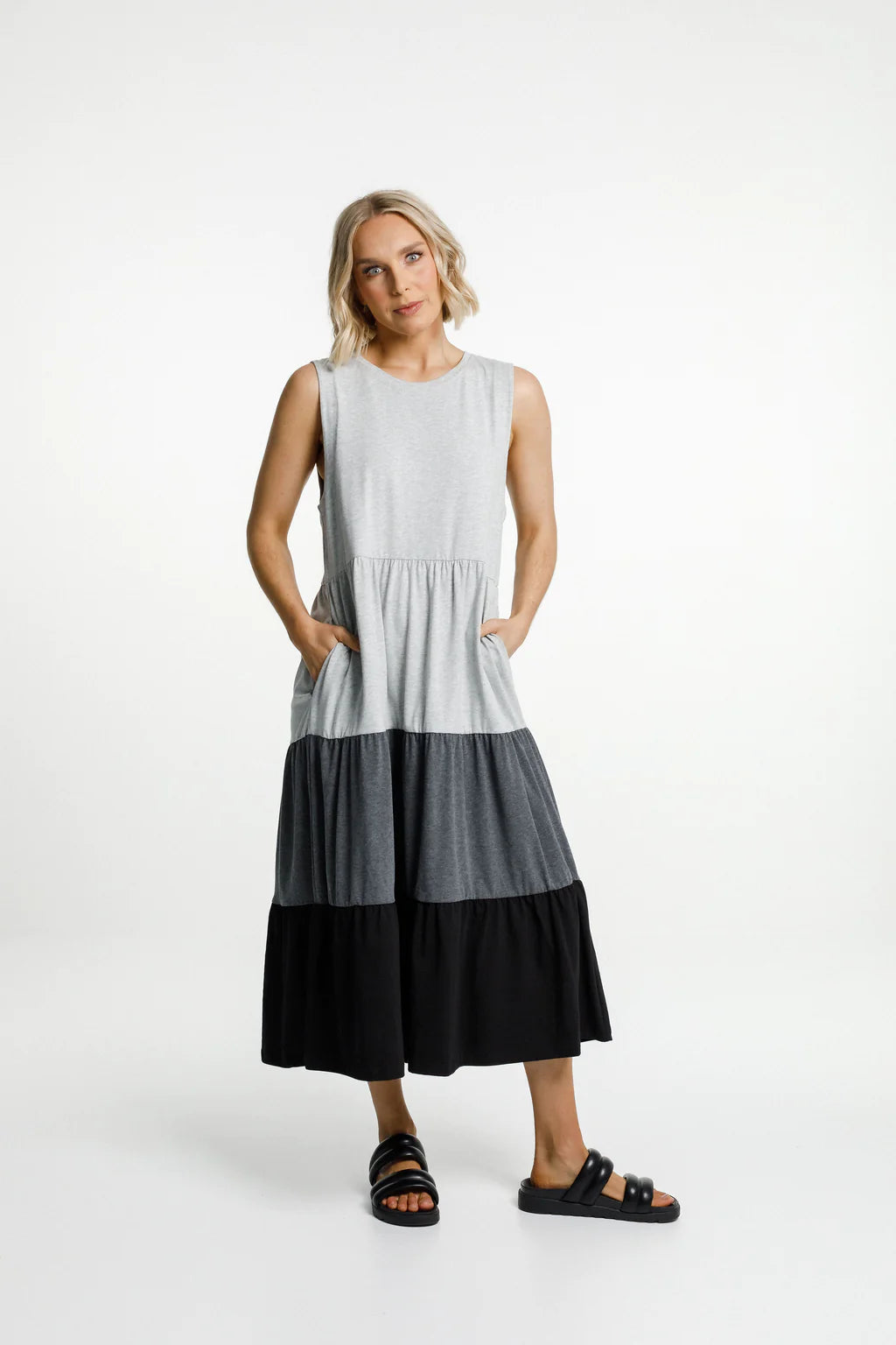 Home-lee Kendall Singlet Dress - Grey/Charcoal/Black