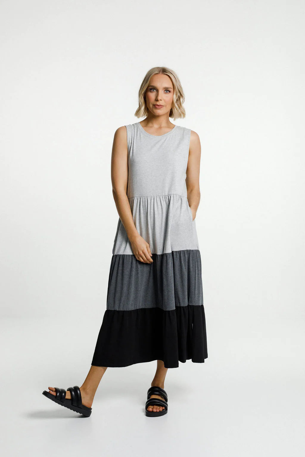 Home-lee Kendall Singlet Dress - Grey/Charcoal/Black
