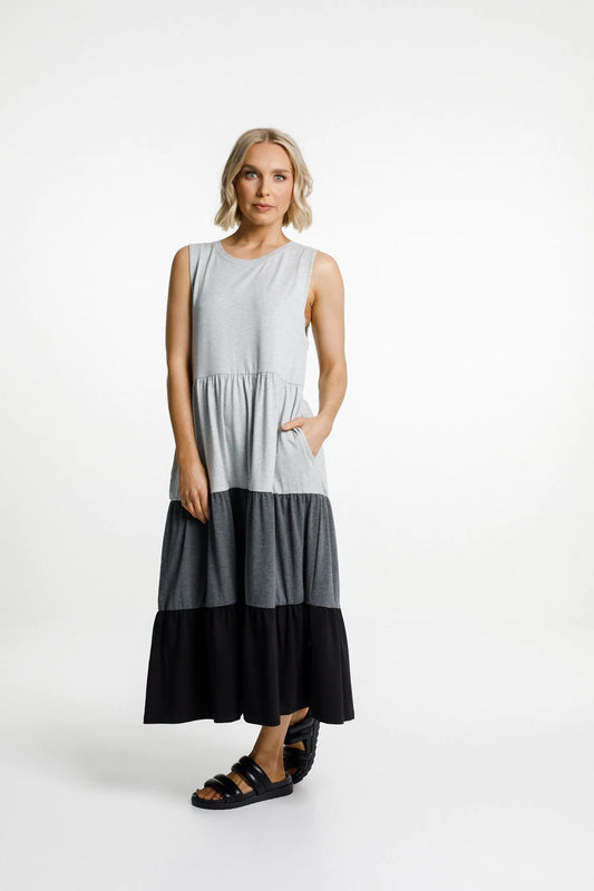 Home-lee Kendall Singlet Dress - Grey/Charcoal/Black