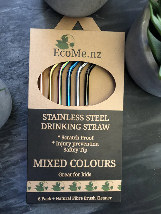 EcoMe Stainless Steel Drinking Straws - 6 x Assorted Colours