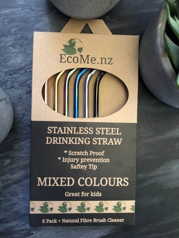 EcoMe Stainless Steel Drinking Straws - 6 x Assorted Colours