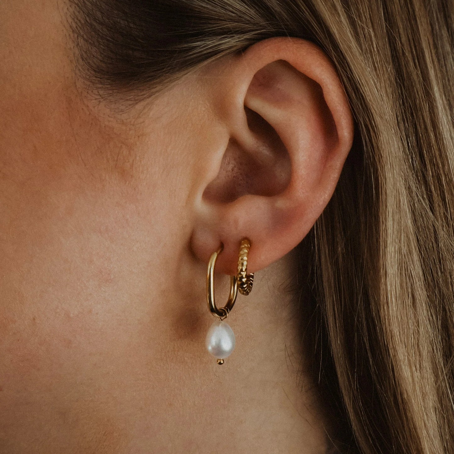 Katy B Rectangle Pearl Hoop Earrings