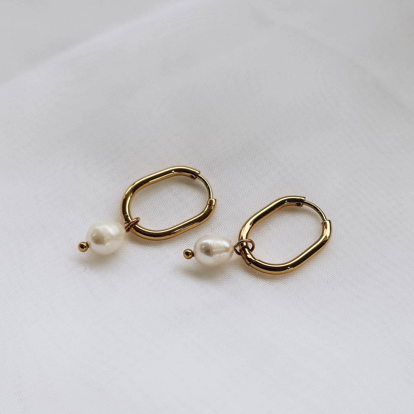 Katy B Rectangle Pearl Hoop Earrings