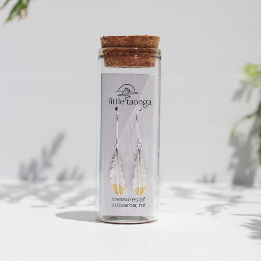 Little Taonga Huia Feather Pendant Earrings