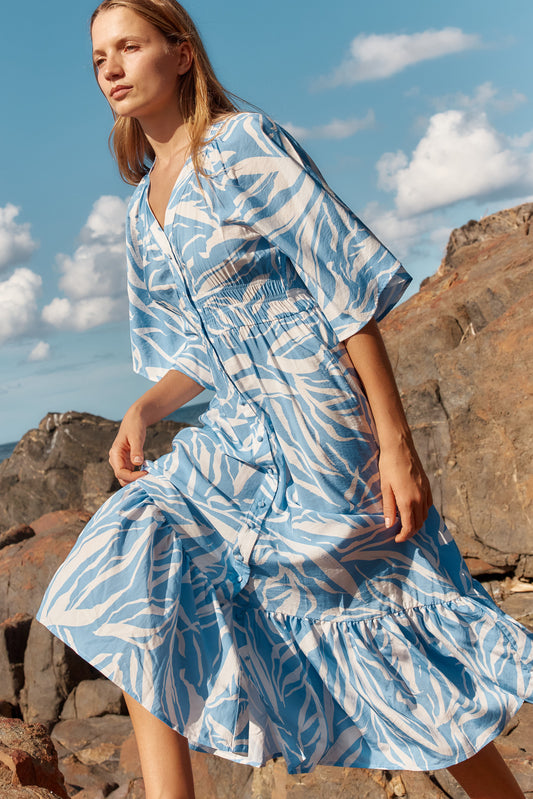 Betty Basics Moxie Dress | Blue Abstract