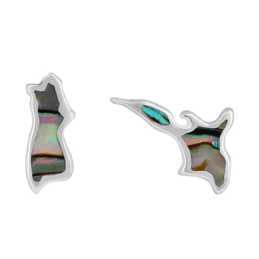 Little Taonga Sterling Silver Paua NZ Map Studs