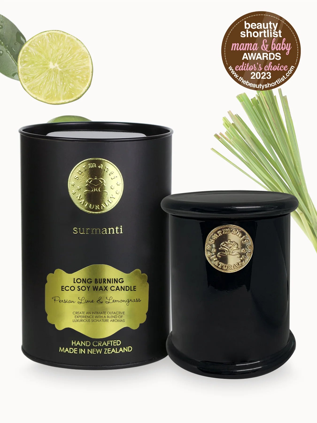 Surmanti Long Burning Eco Soy Candle - Persian Lime & Lemongrass