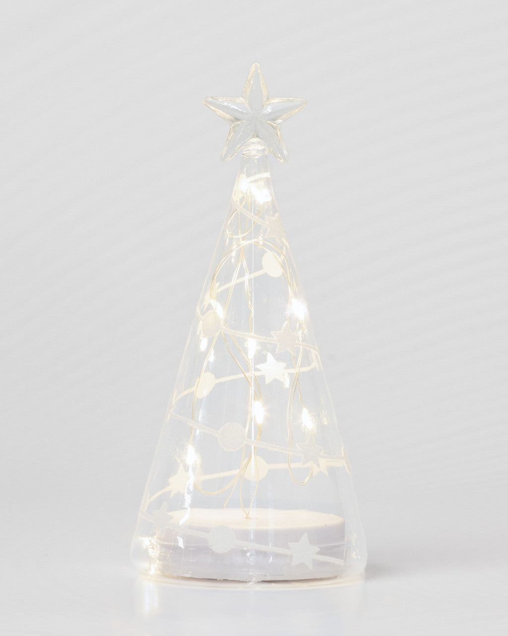 Stellar Lights Clear Glass Cone Tree with Stars & Dots