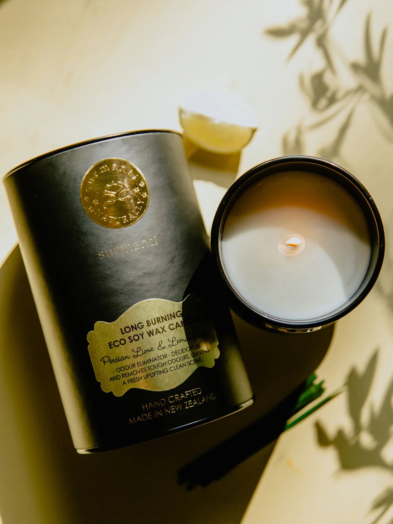 Surmanti Long Burning Eco Soy Candle - Persian Lime & Lemongrass