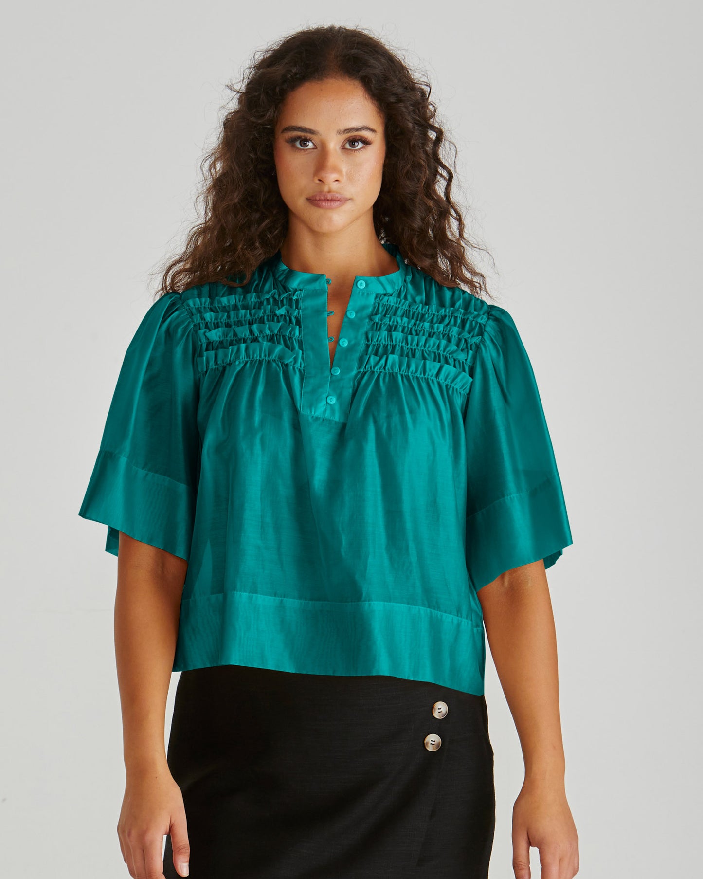 Sass Fillip Ruffle Yoke Blouse | Sea Green