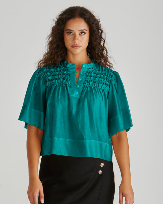 Sass Fillip Ruffle Yoke Blouse | Sea Green