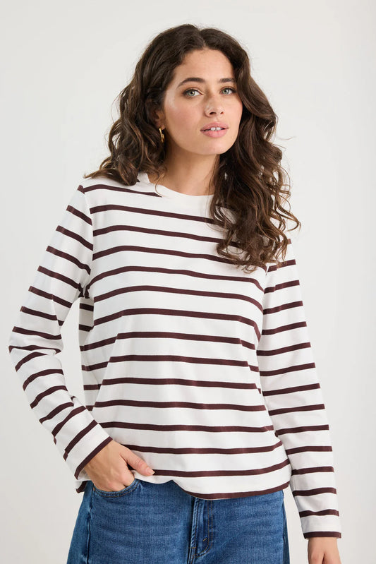 RE:Union Tether LS Boxy Tee | Chocolate White Stripe