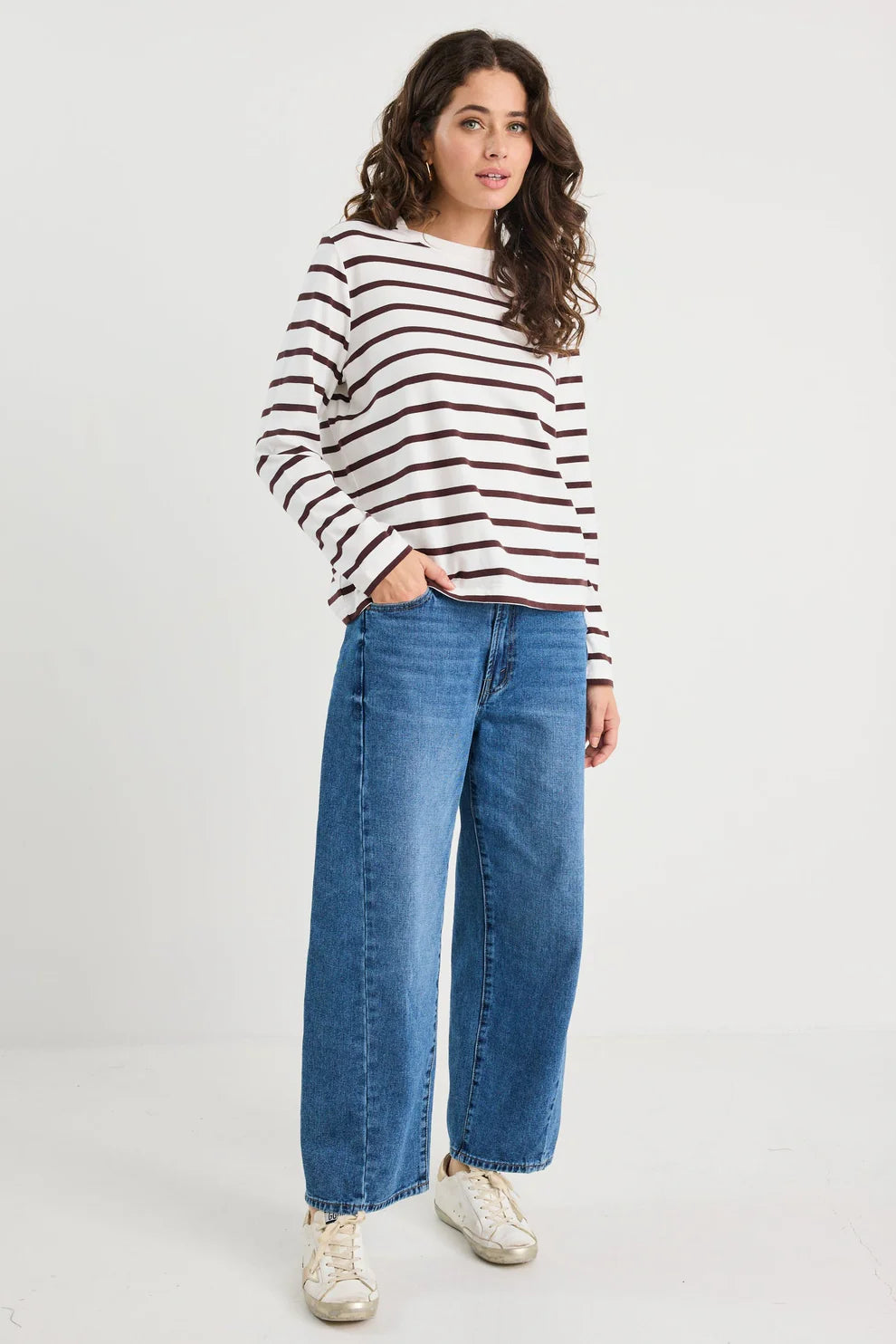 RE:Union Tether LS Boxy Tee | Chocolate White Stripe