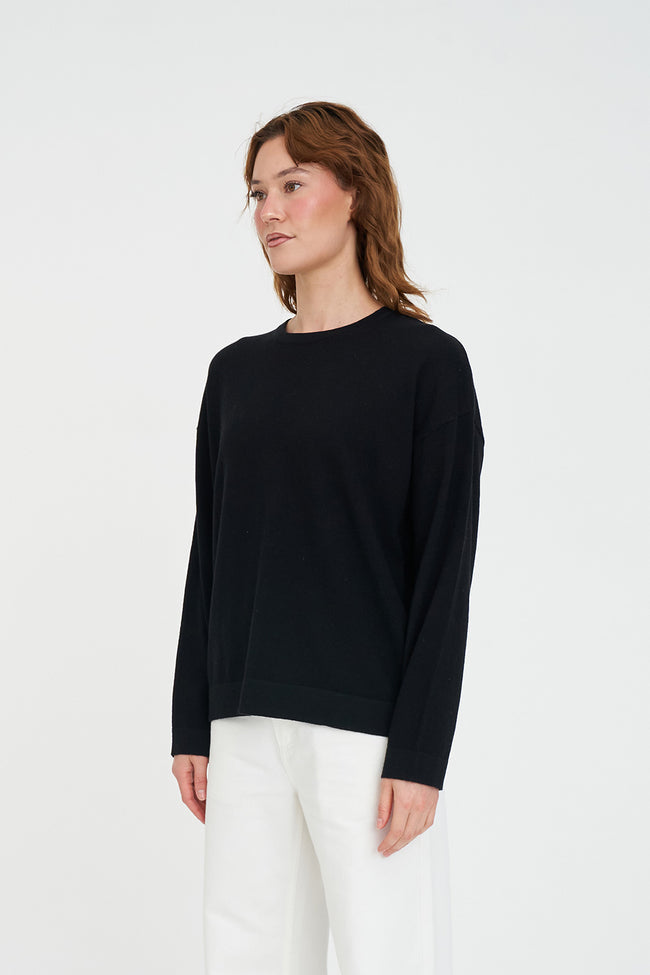 Huffer Merino Neve Crew | Black