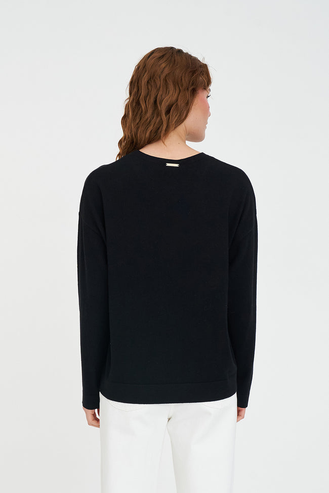 Huffer Merino Neve Crew | Black