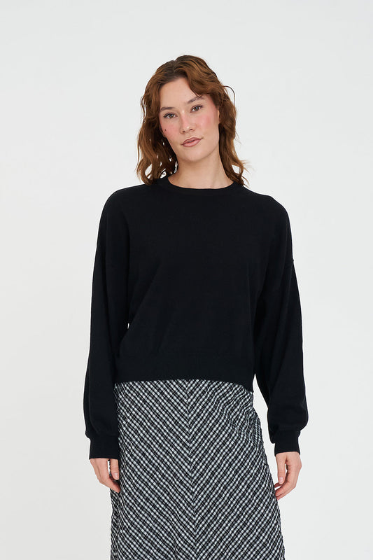 Huffer Merino Bella Crop Knit | Black