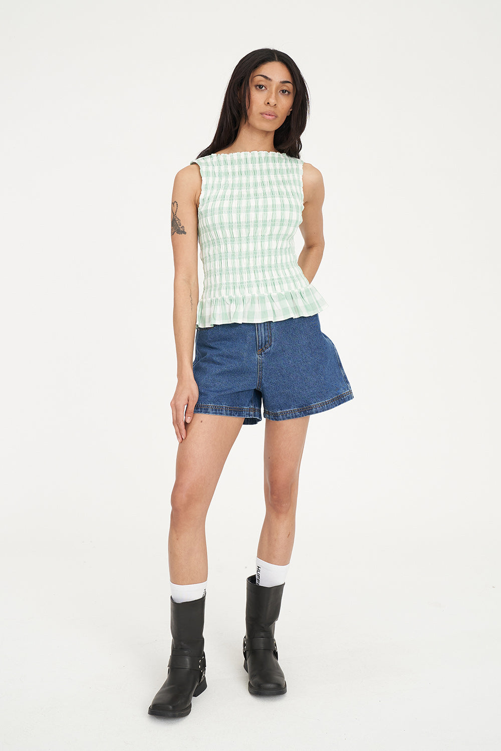Huffer Celine Gigi Shirred Top | Matcha/Chalk