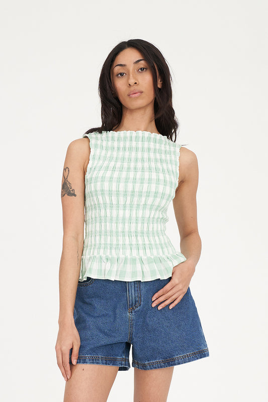 Huffer Celine Gigi Shirred Top | Matcha/Chalk