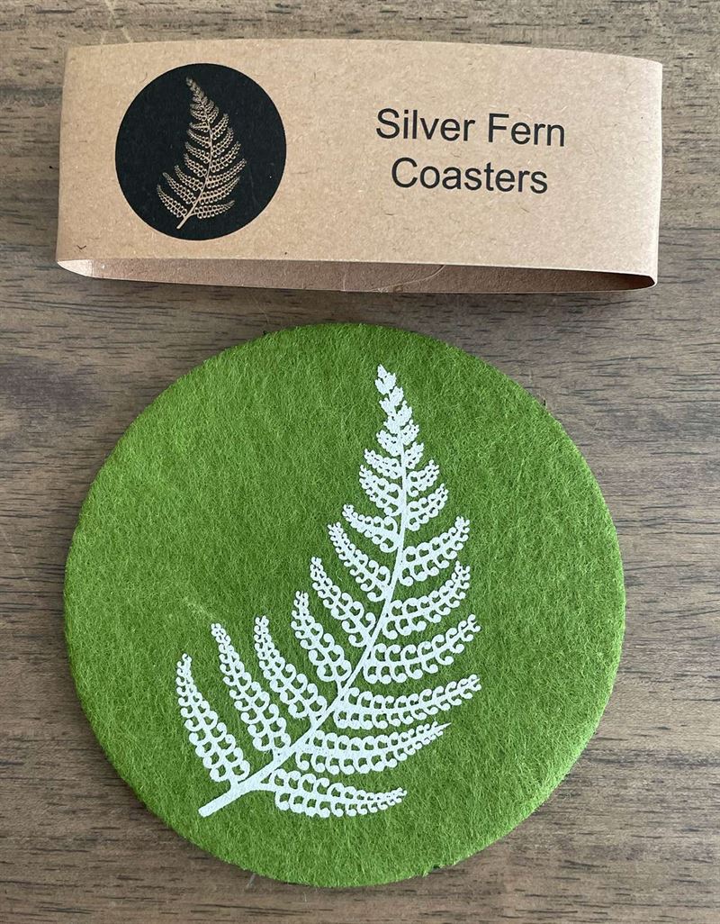Jo Luping Design - Silver Fern on Green | Ecofelt Coasters