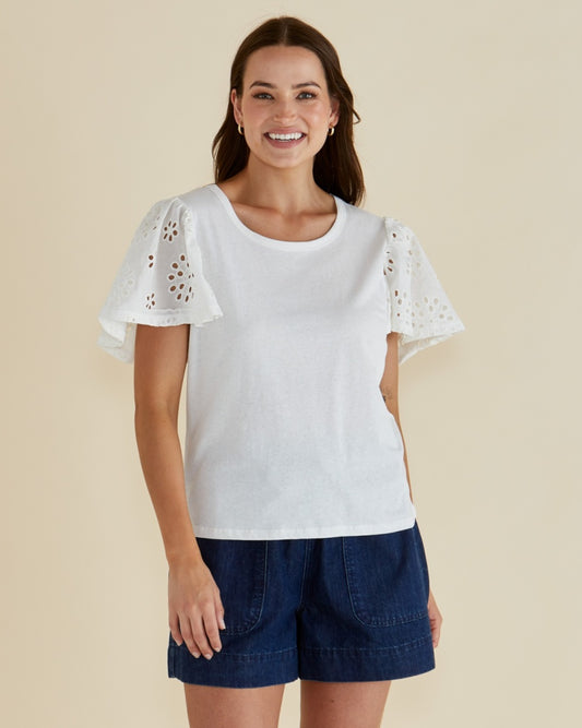Betty Basics Lottie Embroidered Tee | White