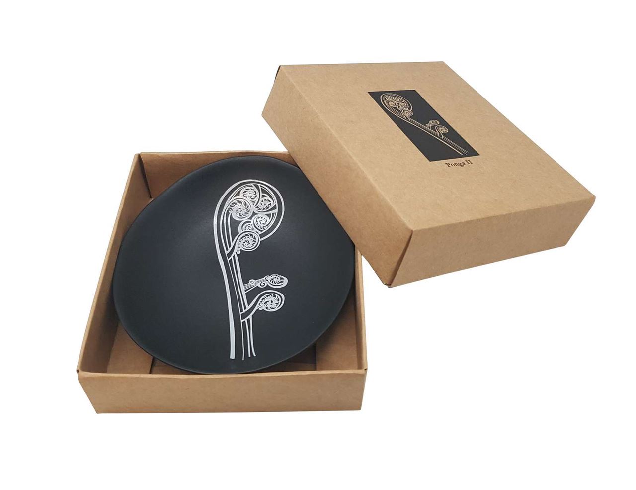 Jo Luping Design - White Ponga on Black | 10cm Porcelain Bowl