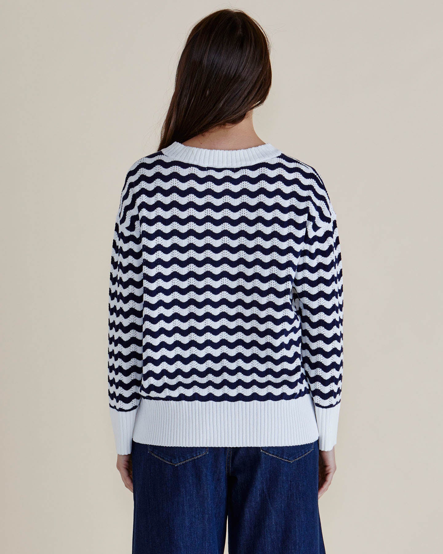 Betty Basics Ember Knit Top | Navy Wave Stripe