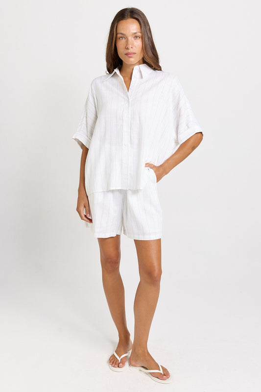 Betty Basics Palm Relax Shorts | White / Black White Stripe