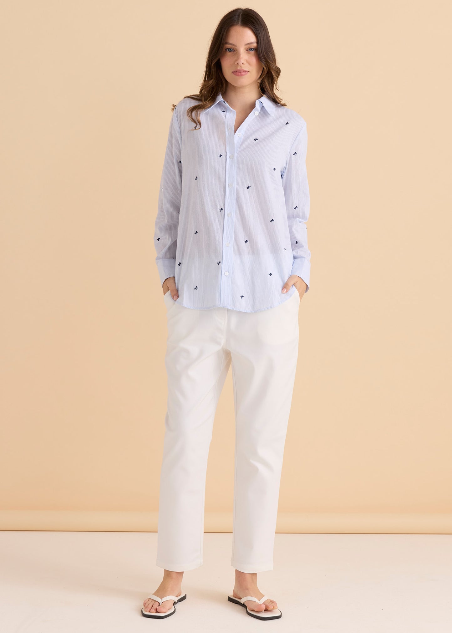 Betty Basics Reid Shirt | Blue Bow Stripe