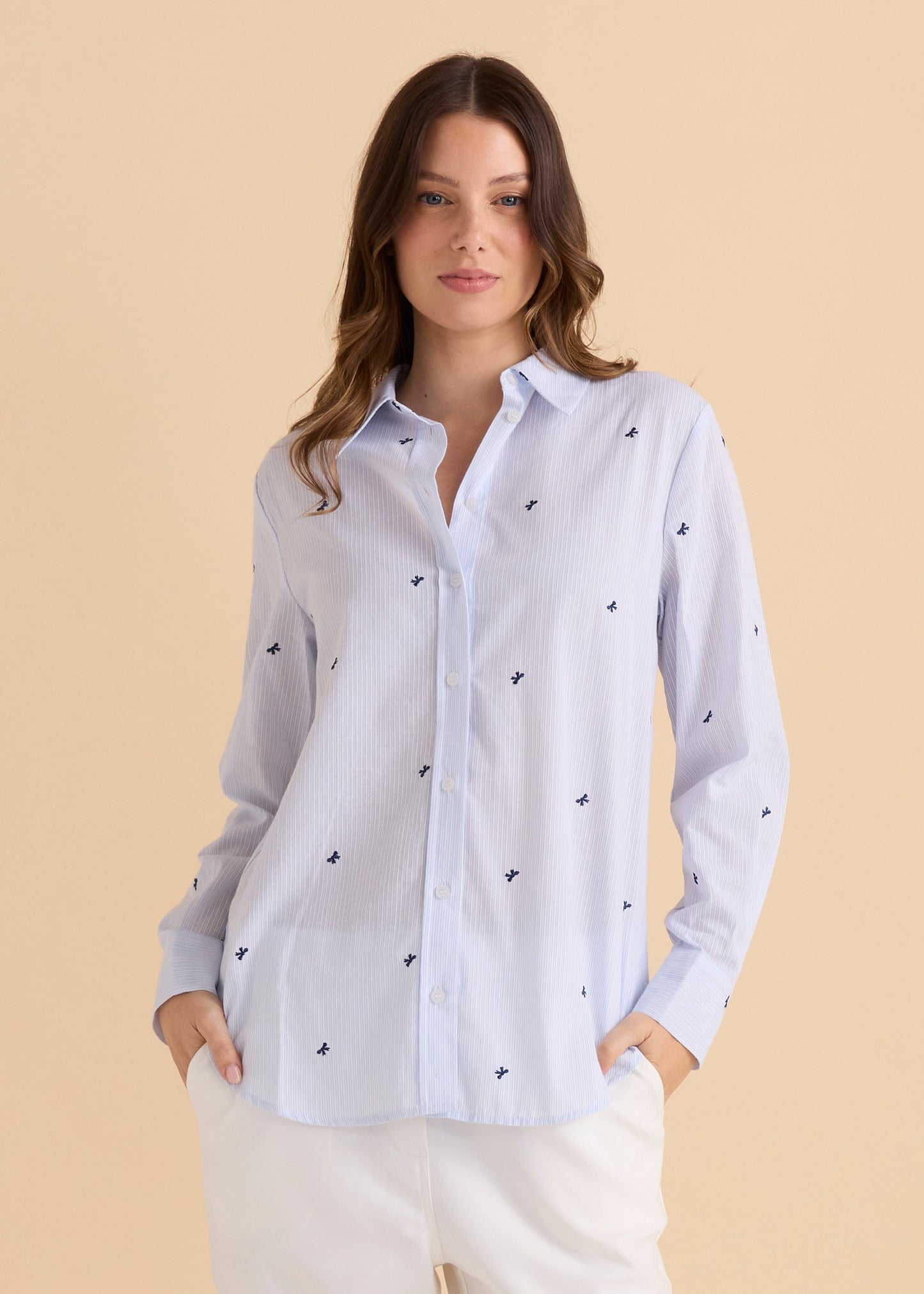 Betty Basics Reid Shirt | Blue Bow Stripe