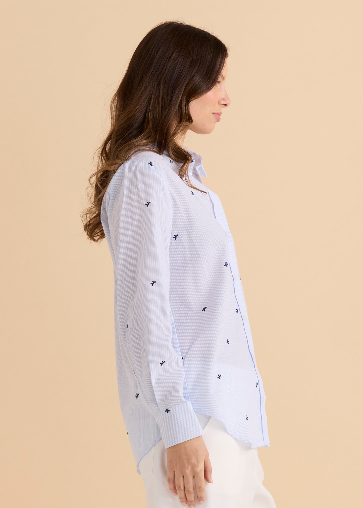 Betty Basics Reid Shirt | Blue Bow Stripe