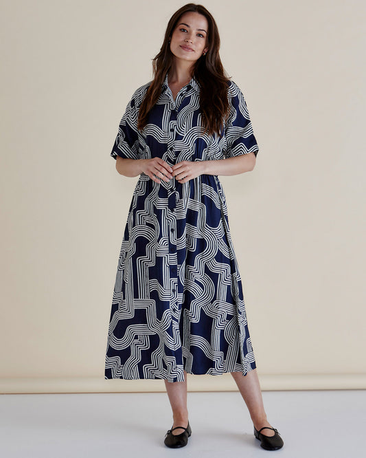 Betty Basics Skye Dress | Navy Geo