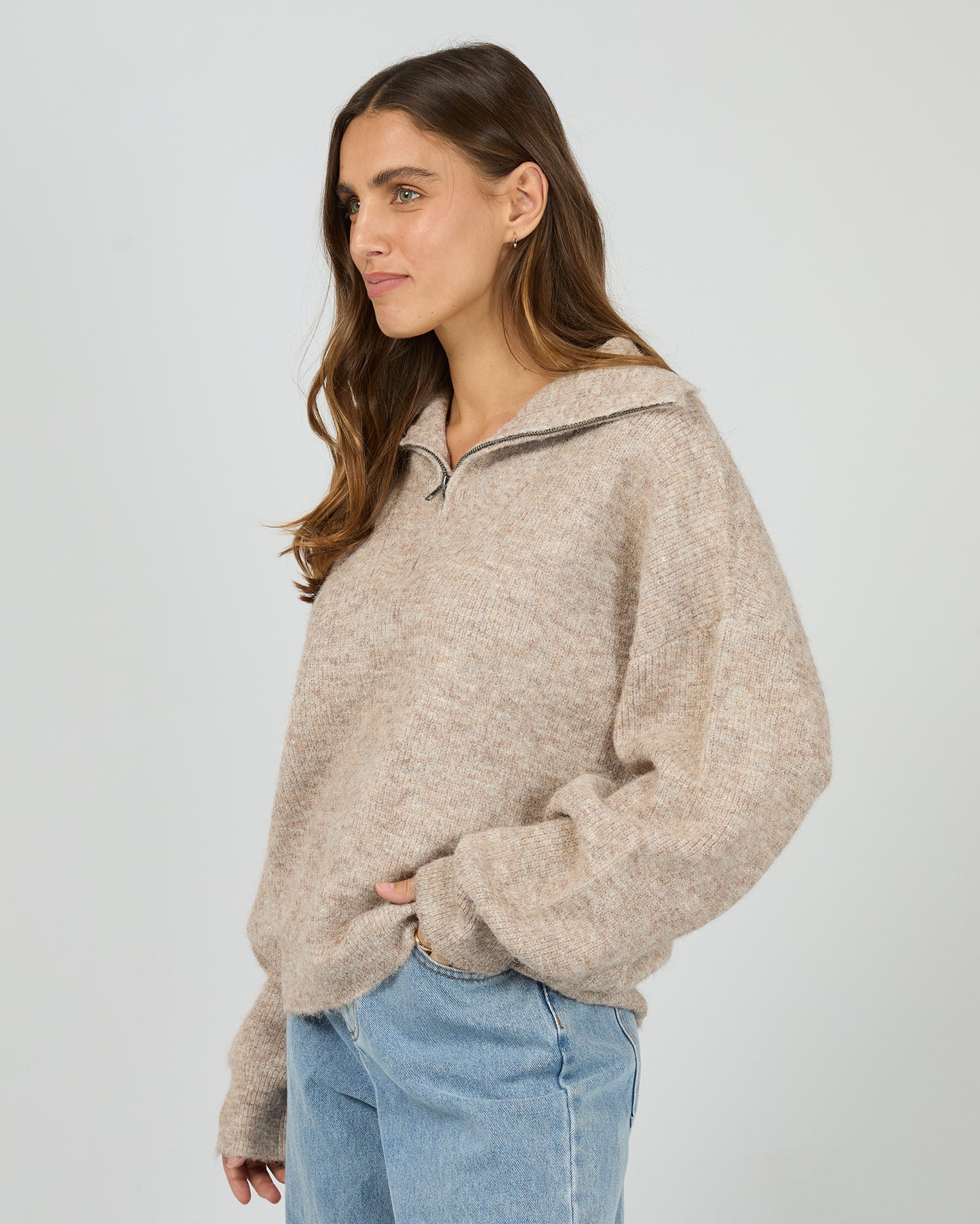 Silent Theory Quarter Zip Knit Jumper | Brown