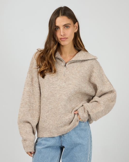 Silent Theory Bonnie Quarter Zip Knit Jumper | Brown