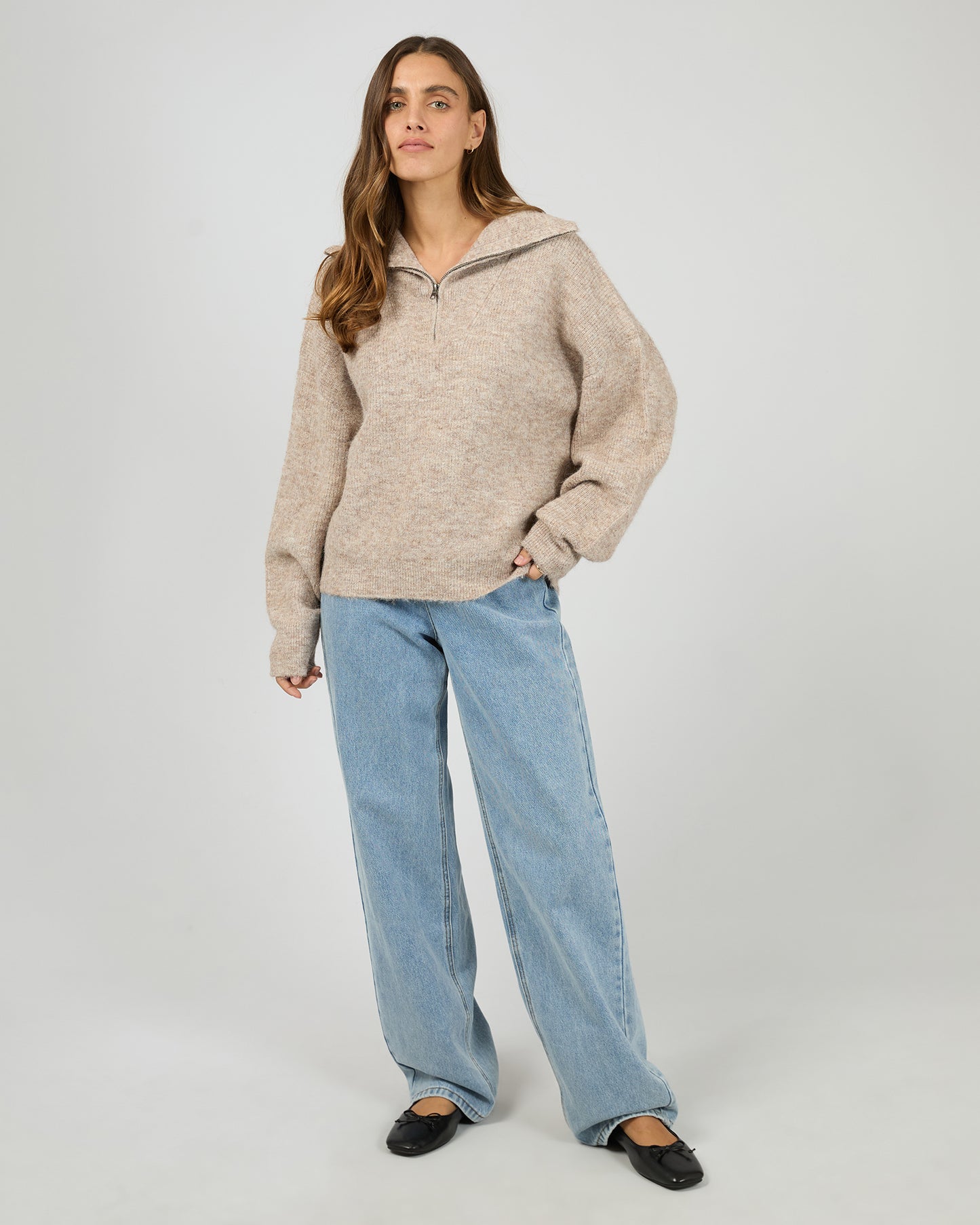 Silent Theory Quarter Zip Knit Jumper | Brown