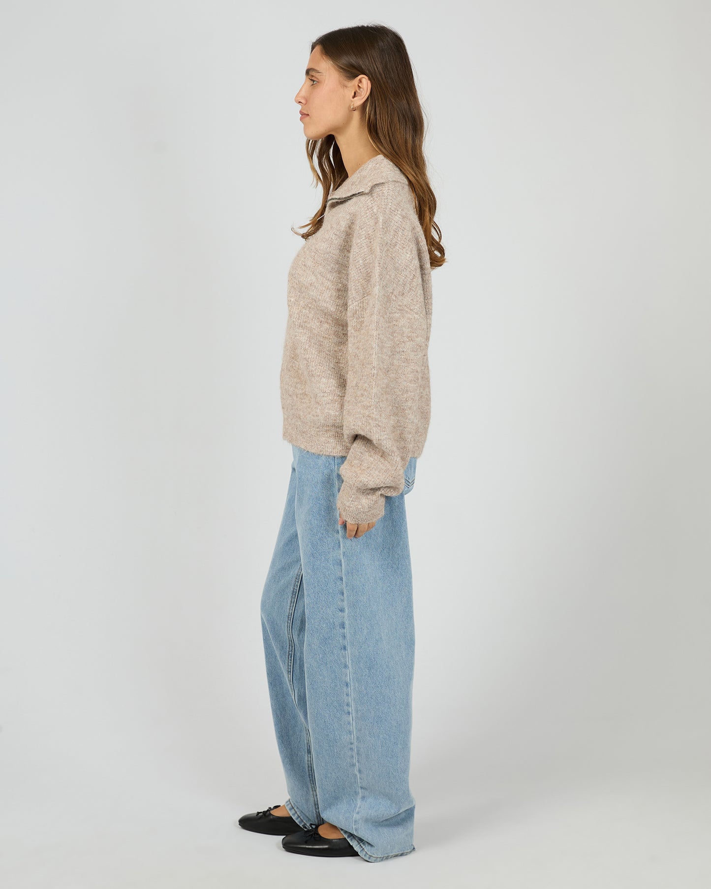 Silent Theory Quarter Zip Knit Jumper | Brown