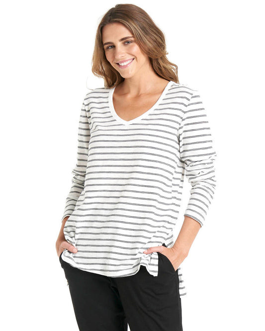 Betty Basics Bonnie Long Sleeve Top - White/Black Stripe
