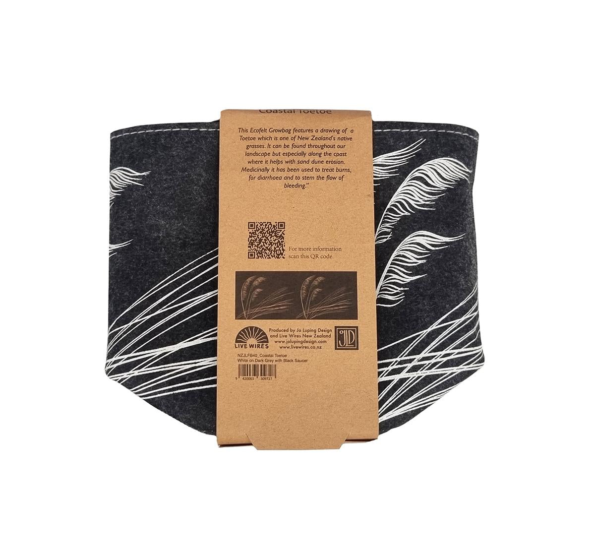 Jo Luping Design - Toetoe on Dark Grey 2 | Ecofelt Growbag