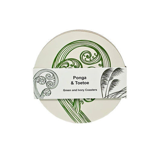 Jo Luping Design - Green and Ivory Set of 4 | Round Coasters